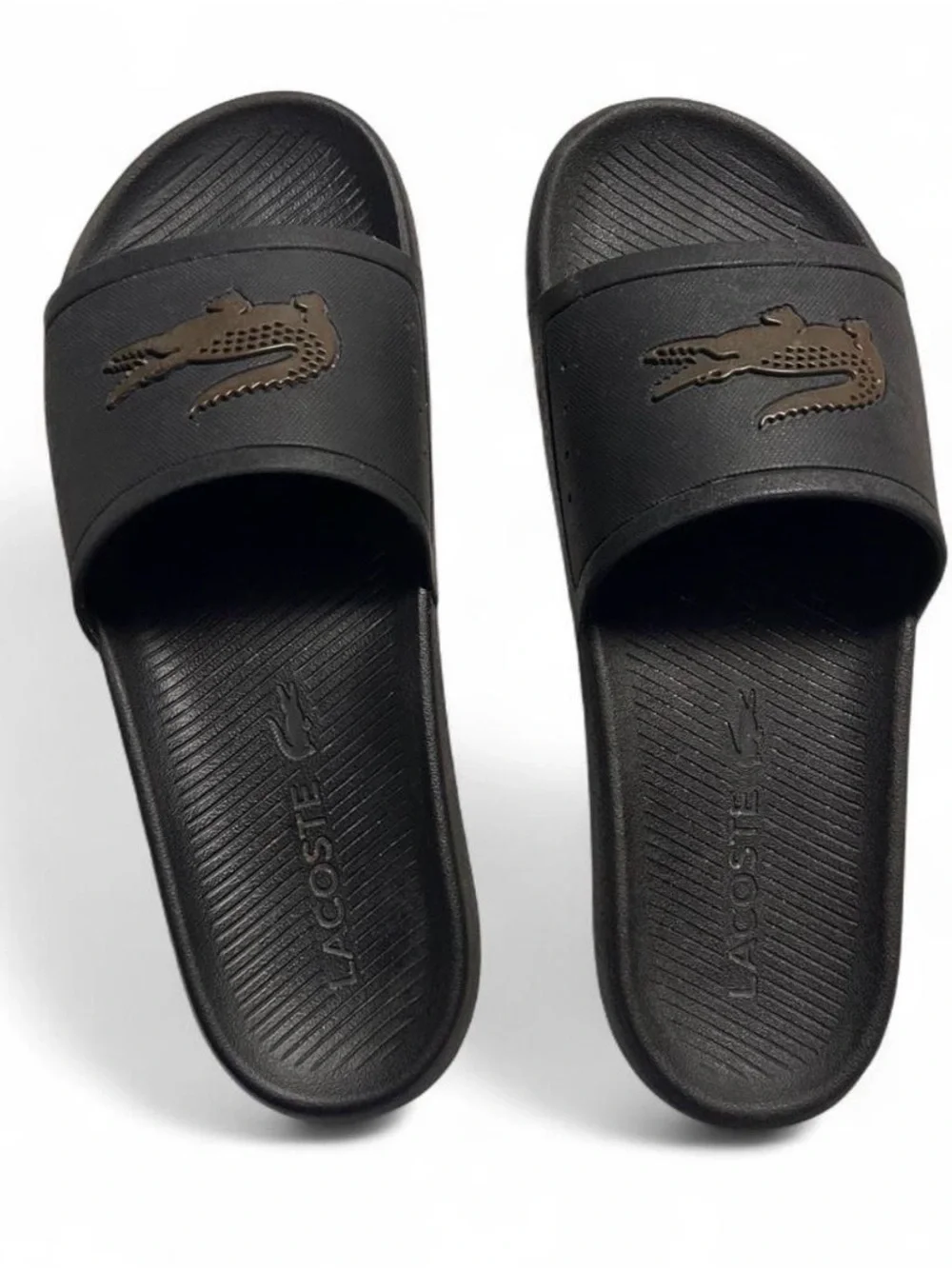 Lacoste Men’s Black Slide Sandals with Croc Logo
